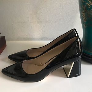 Zara Block Heels in Black Patent